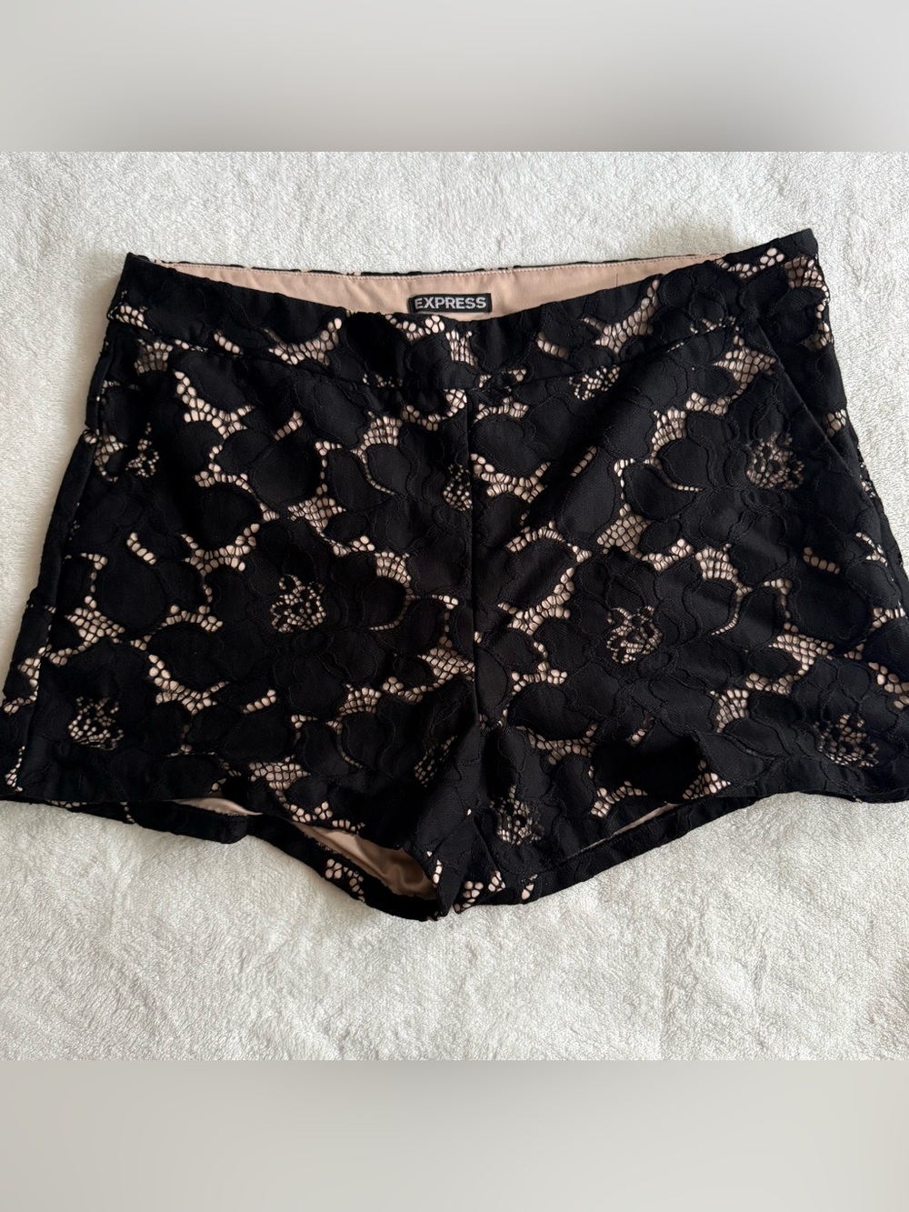 Express Black Lace Shorts with Nude Lining